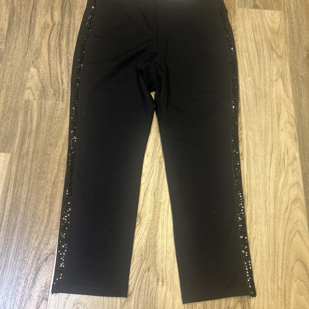 Liz Claiborne‎ Women's Straight Leg Pants Size XXL 2XL Black Pull On Sequin Side